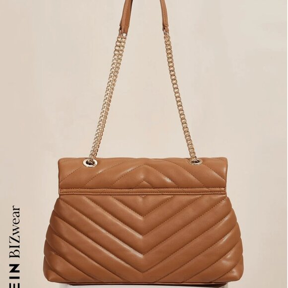 SHEIN BIZwear Chevron Flap Shoulder Bag Brown - Picture 2 of 6
